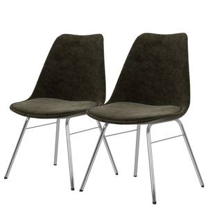 Gestoffeerde stoelen Gina I (set van 2) fluweel/metaal - Stof Vika: Khaki - Zilver