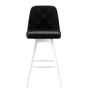 Chaises de bar Lux I (lot de 2) Velours / Chêne massif - Tissu Vika : Noir - Blanc