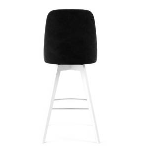 Chaises de bar Lux I (lot de 2) Velours / Chêne massif - Tissu Vika : Noir - Blanc