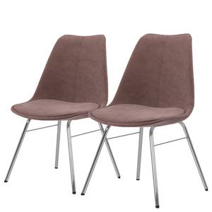 Gestoffeerde stoelen Gina I (set van 2) fluweel/metaal - Stof Vika: Oud pink - Zilver