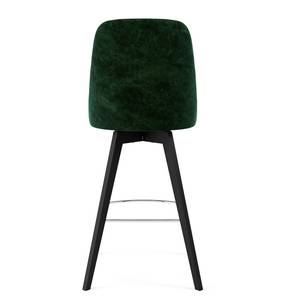 Chaises de bar Lux I (lot de 2) Velours / Chêne massif - Tissu Vika : Vert forêt - Noir