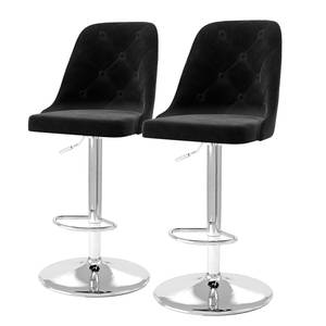 Chaises de bar Lux II (lot de 2) Velours / Métal - Tissu Vika : Noir - Argenté