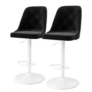 Chaises de bar Lux II (lot de 2) Velours / Métal - Tissu Vika : Noir - Blanc