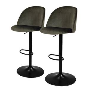 Chaises de bar Ally I (lot de 2) Velours / Métal - Tissu Vika : Kaki - Noir