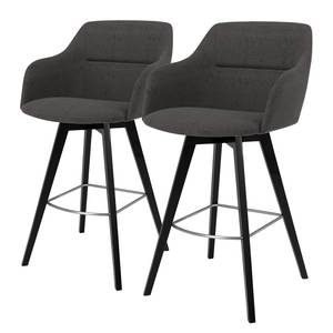 Chaises de bar Sofia I (lot de 2) rotatif - Tissu / Chêne massif - Tissu Dyre : Anthracite - Noir