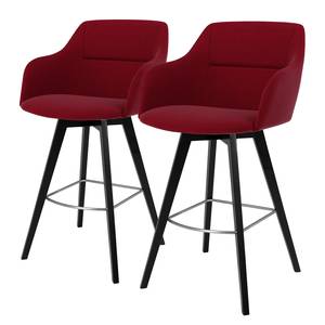 Chaises de bar Sofia I (lot de 2) rotatif - Tissu / Chêne massif - Tissu Dyre : Rouge - Noir