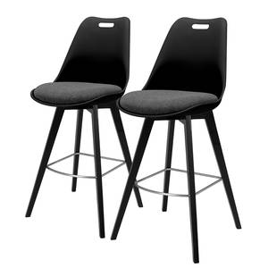 Chaises de bar Gina II (lot de 2) rotatif - Tissu / Chêne massif - Noir - Noir