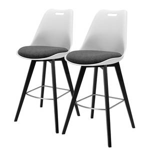 Chaises de bar Gina II (lot de 2) rotatif - Tissu / Chêne massif - Blanc - Noir