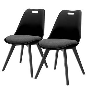 Gestoffeerde stoelen Gina III (2-delig) geweven stof/massief eikenhout - Zwart - Zwart