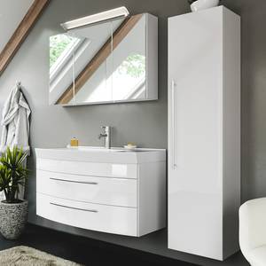 Salle de bain Luna II (3 éléments) Éclairage inclus - Blanc brillant - Largeur : 135 cm