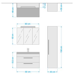 Salle de bain Luna II (3 éléments) Éclairage inclus - Blanc brillant - Largeur : 117 cm