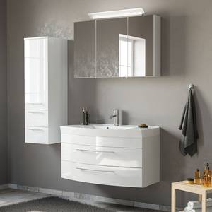 Salle de bain Luna III (3 éléments) Avec éclairage - Blanc brillant - Largeur : 135 cm