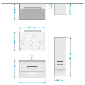 Badkamerset Luna III (3-delig) inclusief verlichting - Lichte eikenhouten look - Breedte: 117 cm