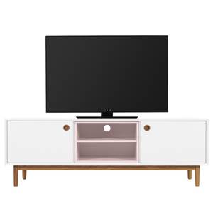 Tv-meubel Color Box deels massief eikenhout - Wit/roze