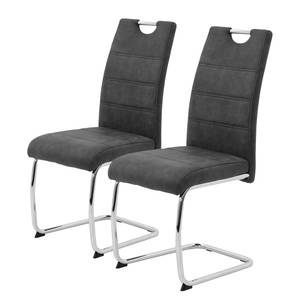 Chaise cantilever La Paz II Microfibre / Métal - Chrome - Noir vintage - Lot de 2