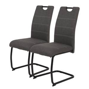 Chaise cantilever La Paz III Tissu / Métal - Noir - Anthracite - Lot de 2