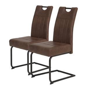 Chaises cantilever Bovina (lot de 2) Microfibre / Métal - Noir - Marron foncé vintage