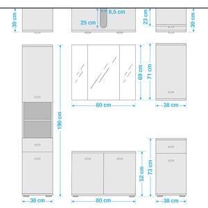 Salle de bain Wyntoon I (5 éléments) Avec éclairage - Blanc brillant / Imitiation chêne