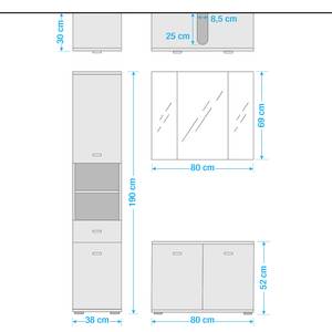 Set mobili da bagno Wyntoon III (3) Illuminazione inclusa - Bianco lucido / Effetto quercia
