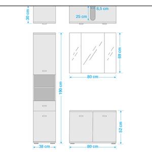 Salle de bain 3 éléments Wyntoon III Avec éclairage - Blanc brillant / Imitiation chêne