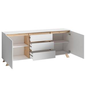 Dressoir Rauha mat wit/eikenhouten look - Breedte: 180 cm