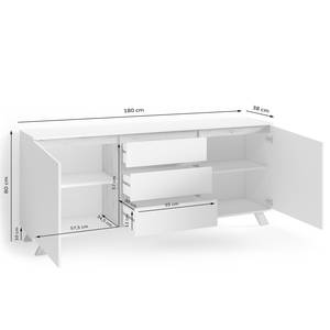 Buffet Rauha Blanc mat / Imitation chêne - Largeur : 180 cm