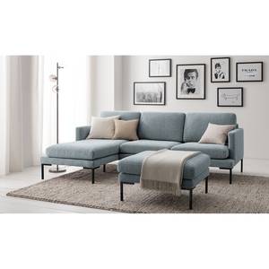 Ecksofa Bellaire Mischgewebe - Pastellblau - Longchair davorstehend links - Schwarz