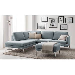 Ecksofa Bellaire Mischgewebe - Pastellblau - Ottomane davorstehend links - Silber