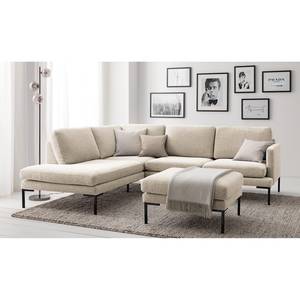 Ecksofa Bellaire Mischgewebe - Hellbeige - Ottomane davorstehend links - Schwarz