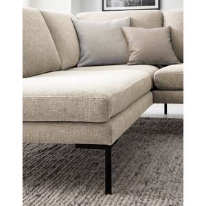 Ecksofa Bellaire Mischgewebe - Hellbeige - Ottomane davorstehend links - Schwarz