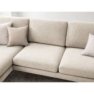 Ecksofa Bellaire Mischgewebe - Hellbeige - Ottomane davorstehend links - Schwarz