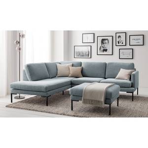 Ecksofa Bellaire Mischgewebe - Pastellblau - Ottomane davorstehend links - Schwarz