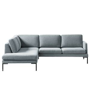 Ecksofa Bellaire Mischgewebe - Pastellblau - Ottomane davorstehend links - Schwarz