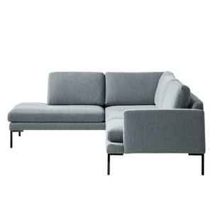 Ecksofa Bellaire Mischgewebe - Pastellblau - Ottomane davorstehend links - Schwarz