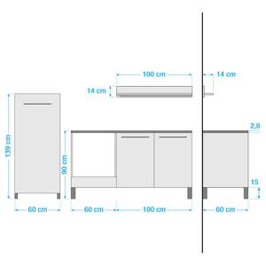 Keukenblok Kavola II (3-delig) Grijs - Plaatmateriaal - 220 x 139 x 60 cm