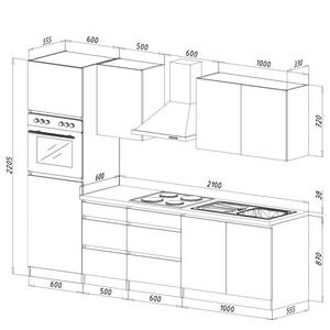 Küchenzeile Melano I (8-teilig) Hochglanz Weiß / Weiß - Ohne Elektrogeräte