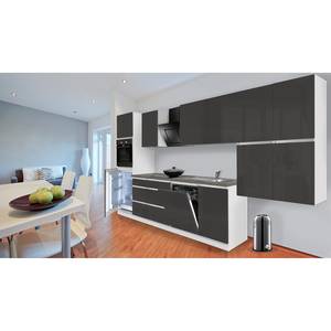 Küchenzeile Melano VI (9-teilig) Hochglanz Grau / Weiß - Breite: 380 cm - Ohne Elektrogeräte