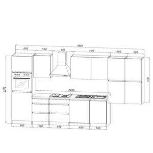 Cuisine équipée Melano VI (9 éléments) Gris brillant / Blanc - Largeur : 380 cm - Sans électroménager