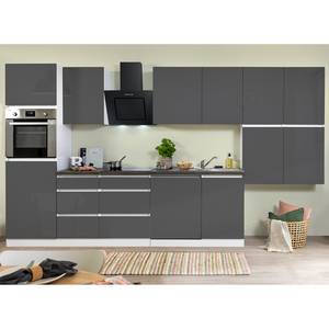 Küchenzeile Melano VI (9-teilig) Hochglanz Grau / Weiß - Breite: 380 cm - Ohne Elektrogeräte