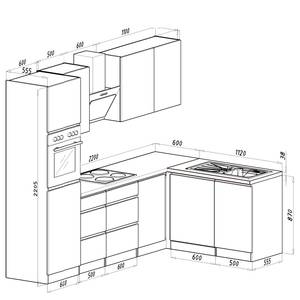 Keukenblok Bergun I (11-delig) zonder elektrische apparaten - Hooglans grijs - Zonder elektrische apparatuur