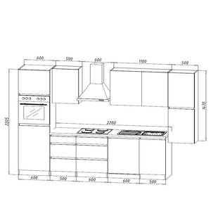 Keukenblok Melano IV (10-delig) zonder elektrische apparaten - Hoogglans Zwart/Eikenhouten look - Breedte: 330 cm - Zonder elektrische apparatuur