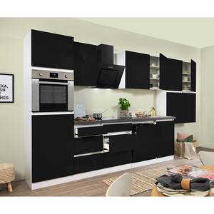 Küchenzeile Melano VI (9-teilig) Hochglanz Schwarz / Weiß - Breite: 380 cm - Ohne Elektrogeräte