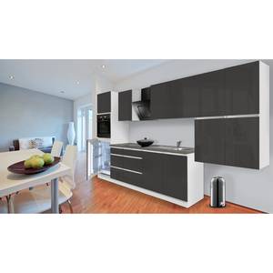 Küchenzeile Melano V (10-teilig) Hochglanz Grau / Weiß - Ohne Elektrogeräte