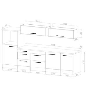 Inselküche Olivone (14-teilig) Ohne Elektrogeräte - Hochglanz Grau - Breite: 310 cm