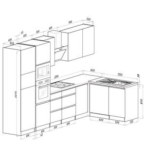 Keukenblok Bergun II (12-delig) zonder elektrische apparaten - Hooglans grijs - Zonder elektrische apparatuur
