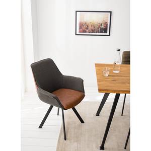 Gestoffeerde stoel Randall geweven stof &kunstleer/ijzer - grijs&vintagebruin/zwart