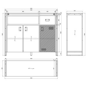 Dressoir MANCHESTER 3 deuren 1 vak massief acaciahout/metaal - acaciahout/antracietkleurig