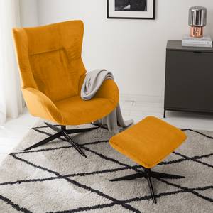 Relaxfauteuil Salla fluweel - incl. hocker - Velours Lore: Saffraan