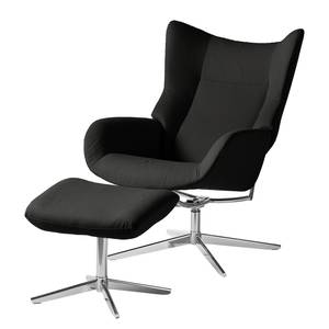 Relaxfauteuil Salla katoen - incl. hocker - Katoen Runa: Zwart