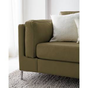3-Sitzer Sofa COSO Classic+ Echtleder - Echtleder Taru: Olivgrün - Chrom glänzend